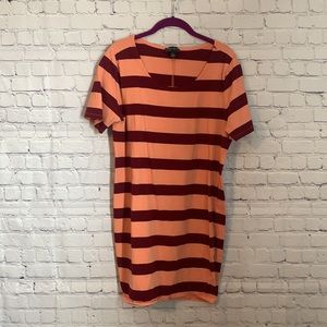 Forever 21-Striped Stretchy Mini Dress-2X-Salmon/Maroon